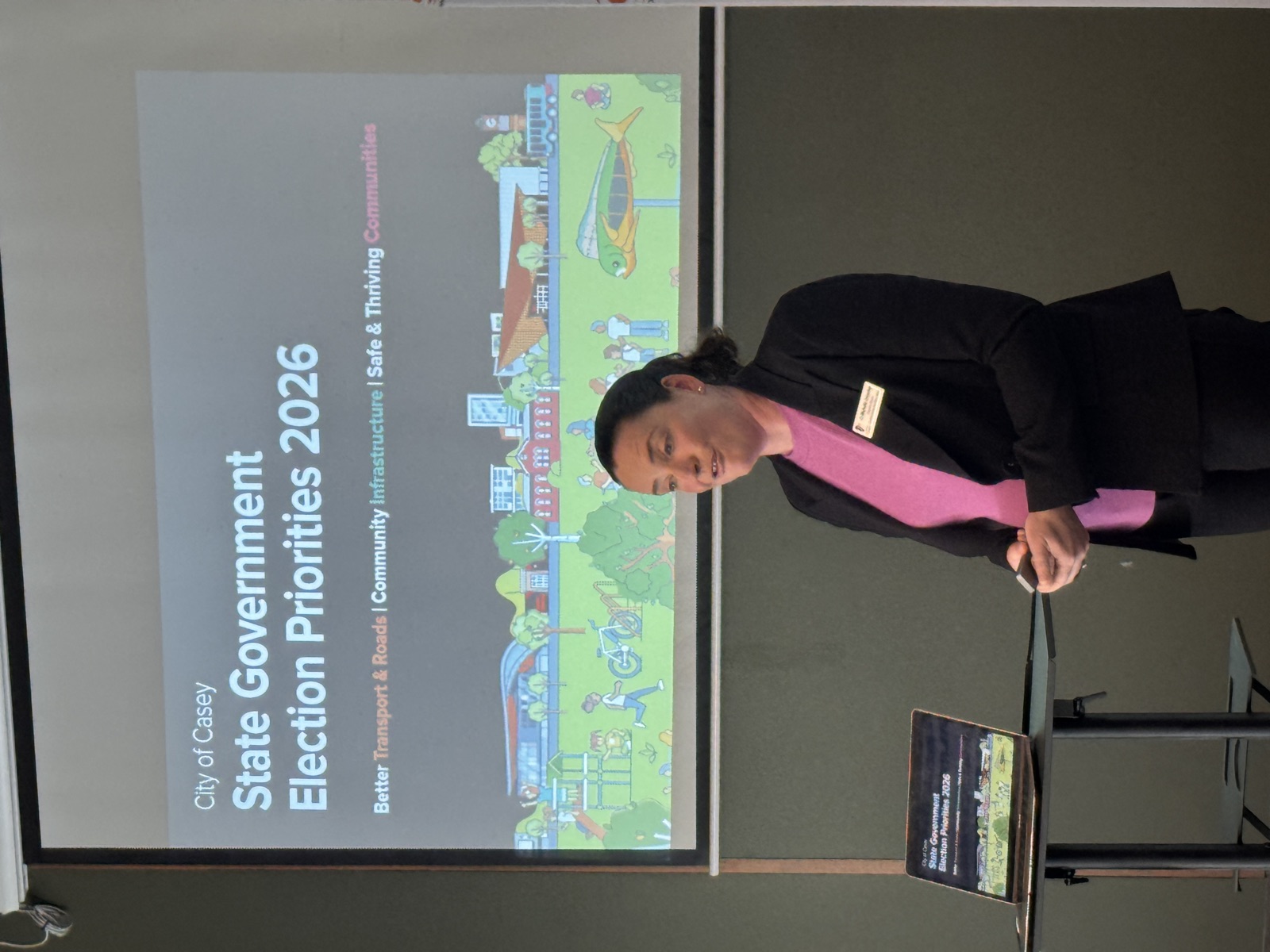 Guest speaker presenting City of Casey's State Government election priorities at BGN Cranbourne